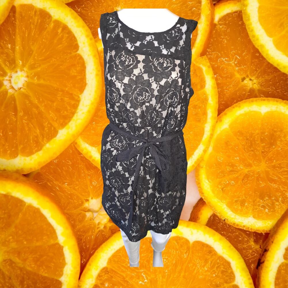 Hearts 999 Black Lace Flower Back Zip Mini Dress Size XL‎